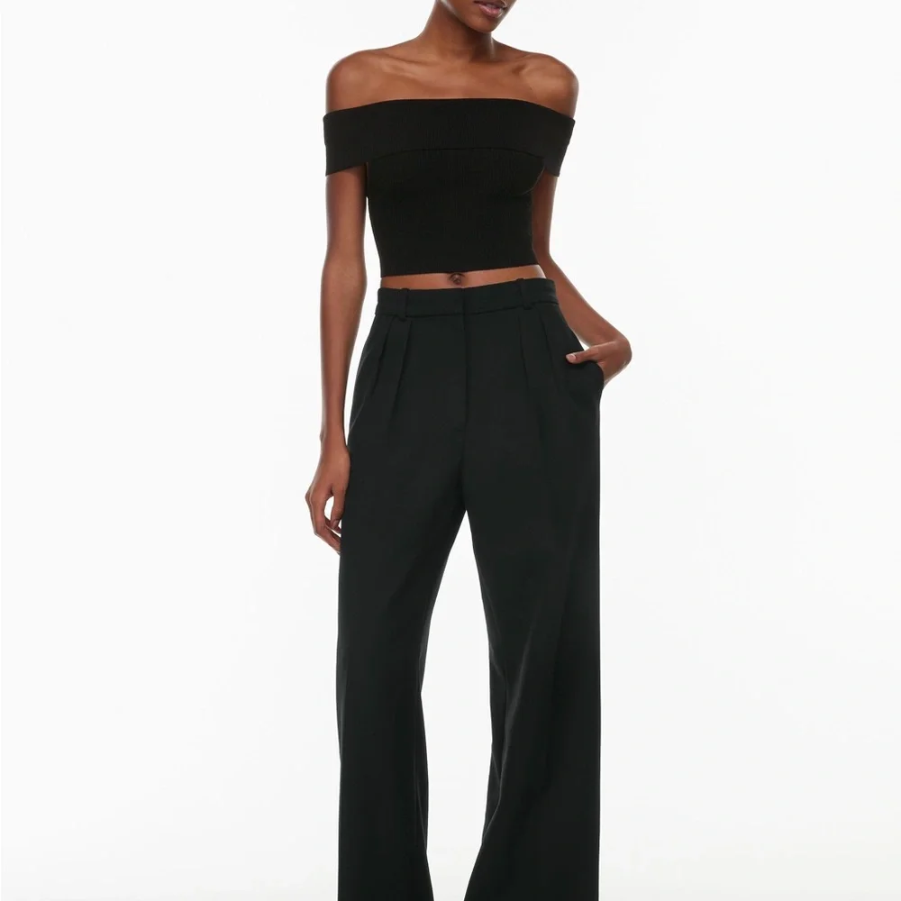 Aritzia Sculpt KNit Black Off-Shoulder Crop Top - Picture 3 of 8